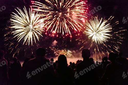 Preview: Crowd watching fireworks and celebrating new year