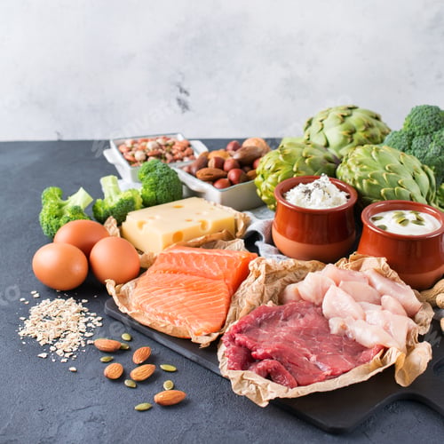 Preview: Assortment of healthy protein source and body building food