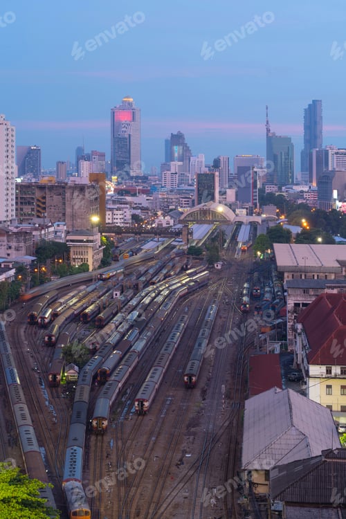 Preview: Train or tram on railway in urban city in public transportation. Vehicle