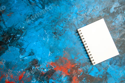 Preview: top view empty open notepad on light-blue background color xmas photo school copybook new year free