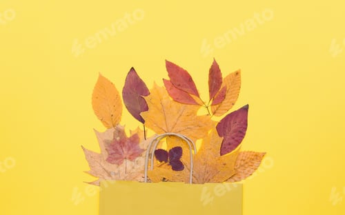 Preview: craft shopping bags surrounded by yellow and orange fallen autumn leaves