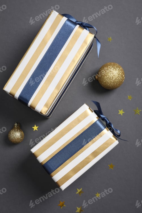 Preview: Concept of Christmas present, gift boxes, top view