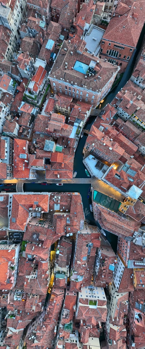 Preview: Venice panoramic cityscape landmark at sunset or night, aerial view of Piazza San Marco