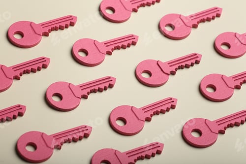 Preview: check-lock and different keys on a coloured background, the concept of protection.
