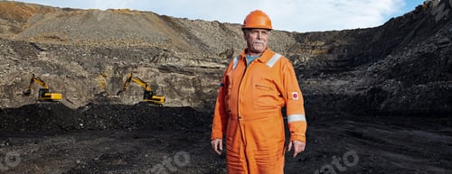 Preview: Portrait of mature quarry worker in quarry site