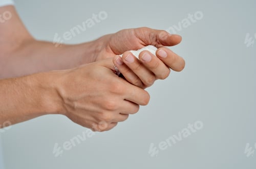 Preview: bandaged finger hand injury close up