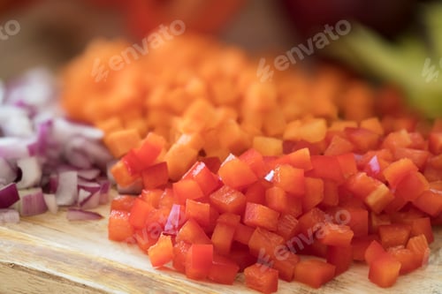 Preview: Diced Red Bell Peppers Close-up