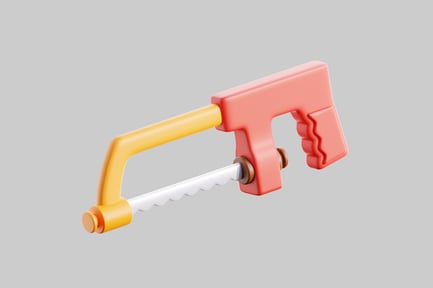 Preview: A tool with a curved yellow handle, serrated metal rod, and red plastic base.