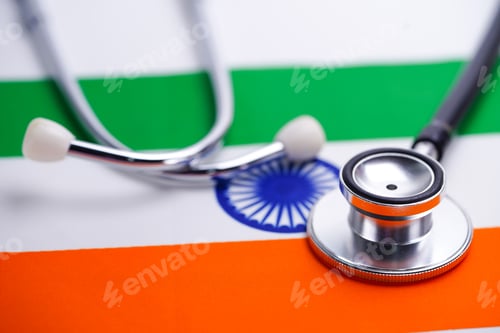 Preview: Black stethoscope with India country flag.
