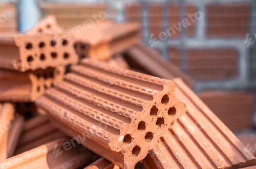 Preview: Brown bricks pile for material masonry house wall structure construction site,Beige color environmen