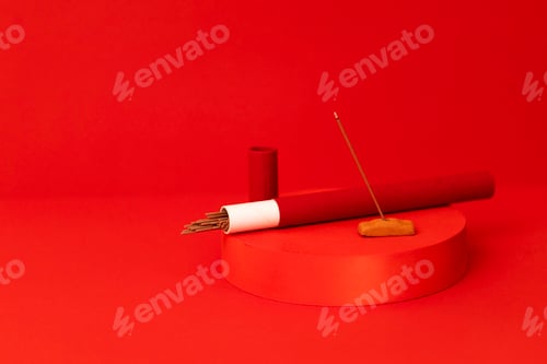 Preview: Red round pedestal with an aroma sticks package.