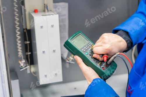 Preview: worker use electric multimeter and check voltage b