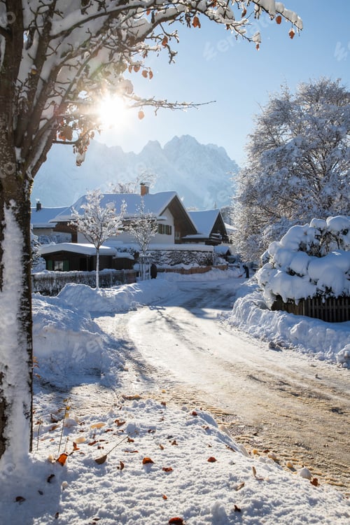 Preview: wintertime in small german village covered with snow Garmish-Partenkirchen