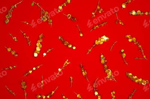 Preview: Christmas pattern of holiday decorations on red background