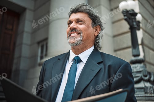 Preview: Happy man, thinking or lawyer reading book, research or education for learning the justice system.