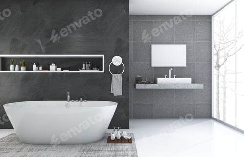 Preview: 3d rendering modern and loft style bathroom with nice winter view