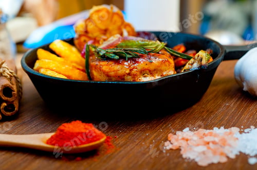 Preview: roasted grilled BBQ chicken breast with herbs and spices