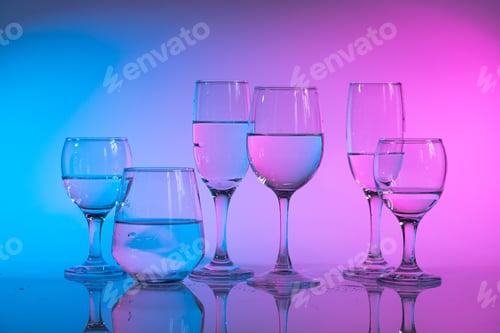 Preview: Wine glasses with neon multicolor light