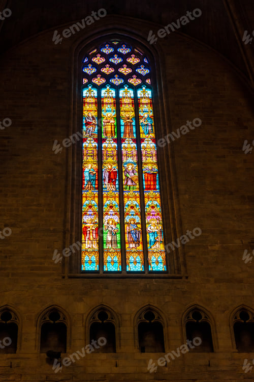 Preview: Girona medieval city, stained glass windows inside the Cathedral, Costa Brava