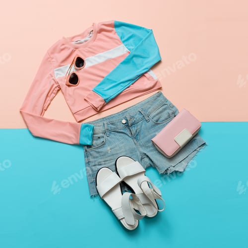 Preview: Stylish clothes. Geometry. Creative. Minimal. White Sandals. Sum