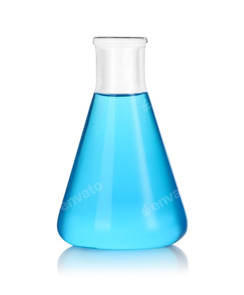 Preview: Conical flask with blue liquid isolated on white