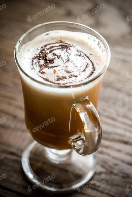 Preview: Glass mug with cappuccino