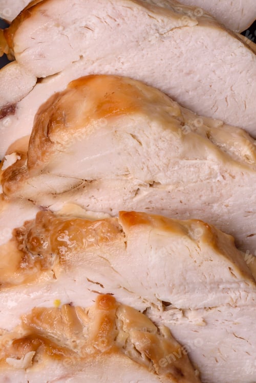 Preview: Delicious fresh grilled chicken fillet with salt, spices and herbs on a ceramic plate