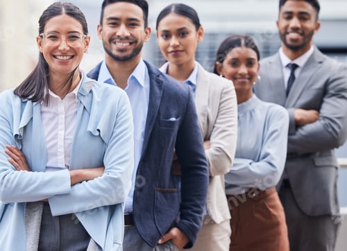 Preview: Leading this team to greatness. Shot of a diverse group of businesspeople standing in a line.