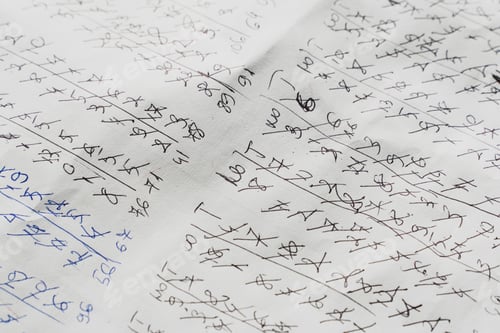 Preview: Handwritten Mathematical Calculations and Potential Cypher on Paper