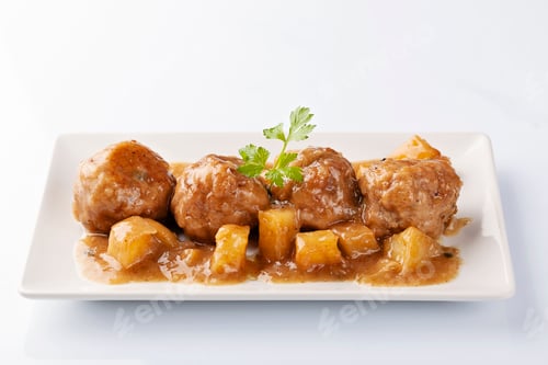 Preview: Meatballs with Potatoes and Sauce on Plate