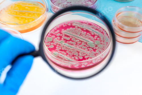 Preview: Examine bacteria in petri dishes in the laboratory. Selective focus.