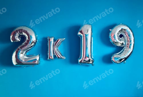 Preview: Shiny Number Balloons on a Blue Background