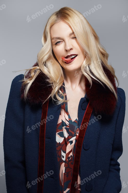 Preview: Pretty girl going crazy alone, showing long tongue and winking