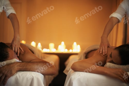 Preview: Enjoying a mutual massage. Shot of a mature couple enjoying a relaxing massage.