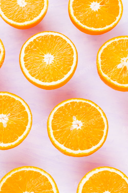 Preview: Background Of Oranges Fruits. Many Halves Of Fresh Oranges, Top View. Citrus For Making Juice. A