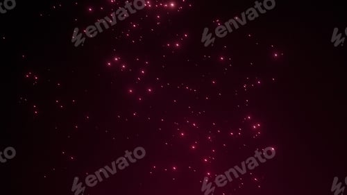 Preview: Pink red night fireworks bright sparkles and shiny festival explosion, glittering motion of sky fire