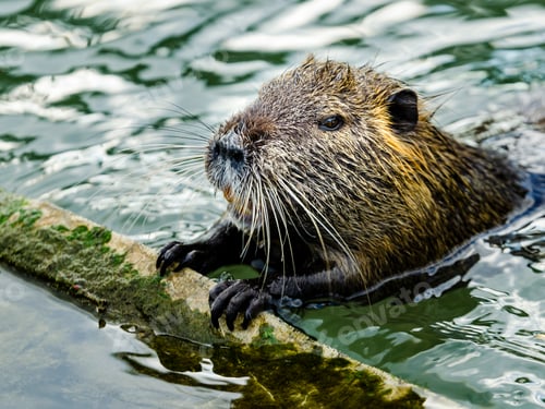 Preview: Close-up shot of a semi-aquatic giant herbivore nutria swimming in the river in Tuscany, Italy.