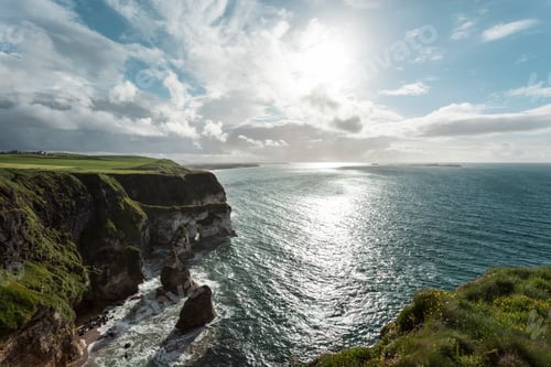 Preview: View of cliff coastline, Glenariff, County Antrim, Northern Ireland, UK
