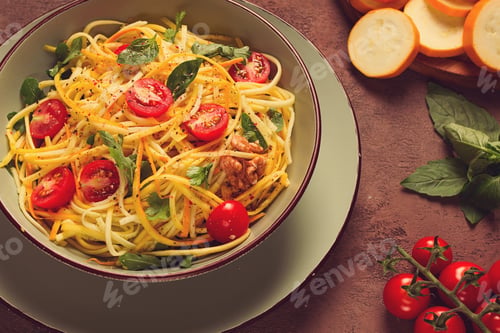Preview: Delicious Bowl of Pasta Salad with Cherry Tomatoes