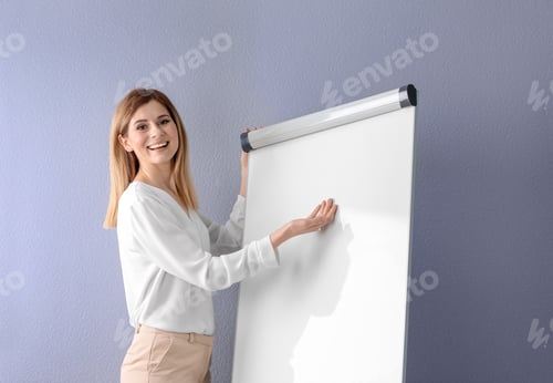 Preview: Woman Presenting at a Whiteboard in a Workplace