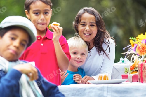 Preview: Four children on a garden party