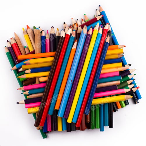 Preview: Many used colored pencils on top of each other