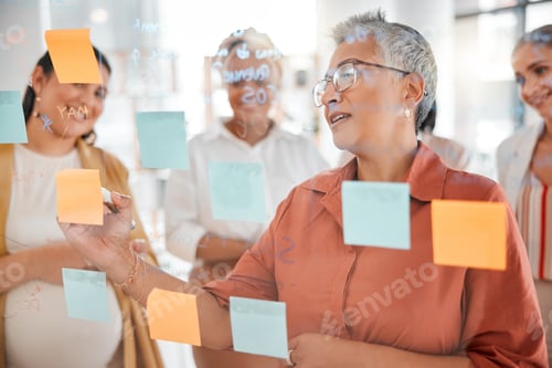 Preview: Senior, business meeting or CEO writing a marketing strategy, advertising plan or branding ideas. S