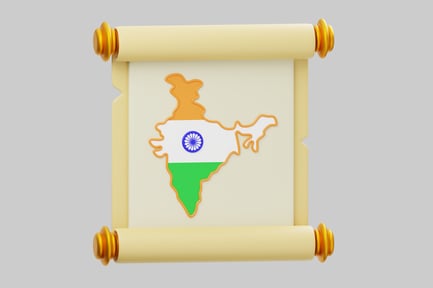 Preview: Digital illustration of an ancient scroll with the map of India and its flag