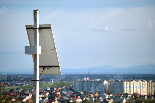 Preview: Solar photovoltaic panels mounted on city street pole for electricity supply