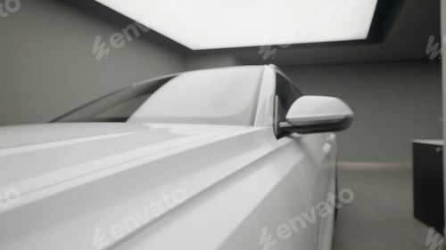 Preview: The white body of the car. Action. A bright car with a window and mirrors and a nice clean body