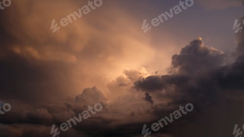 Preview: Dramatic sky. Fragment of a house against the backdrop of a sunset or sunrise, a purple sky