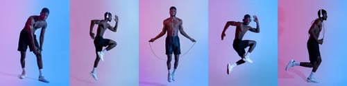 Preview: Athlete skipping rope against a colorful background during a training session