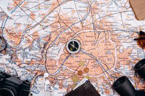 Preview: Things for travel on a world map background