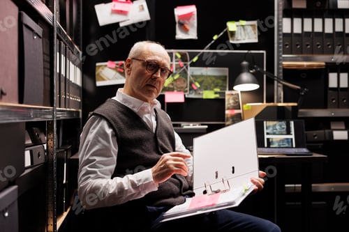 Preview: Senior police officer analyzing crime scene report